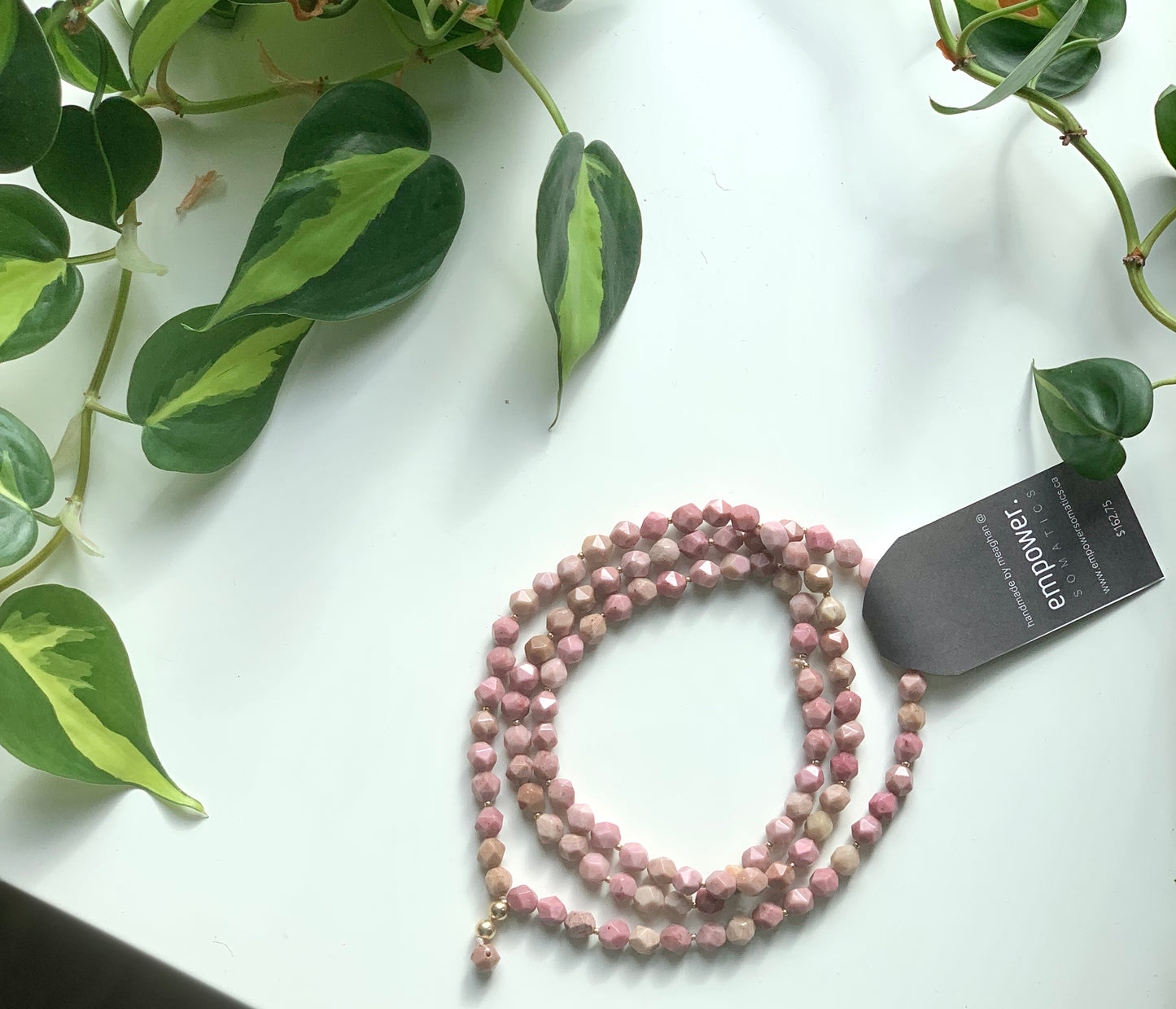 Pink Rhodonite & Gold Mala