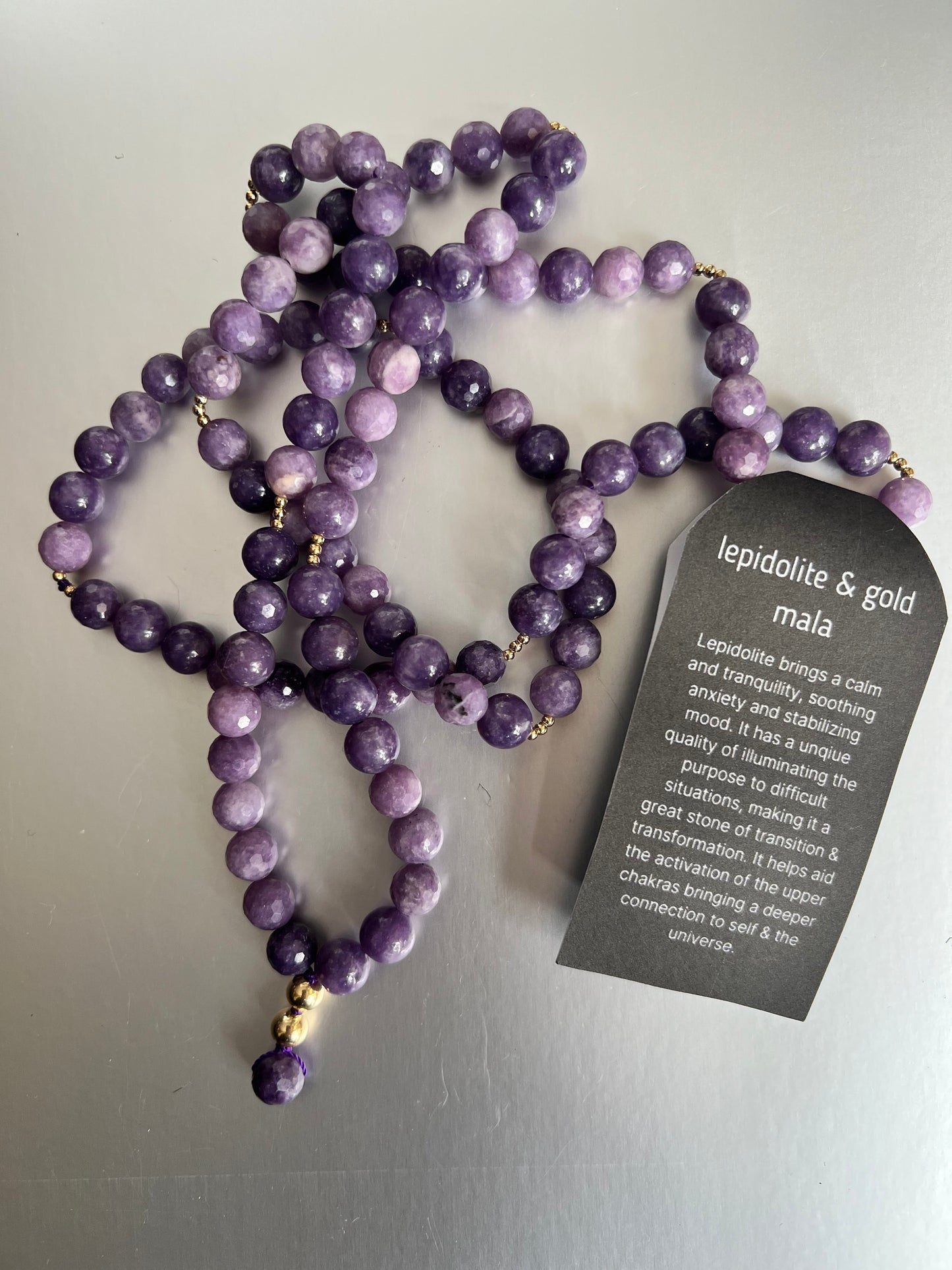 Lepidolite & Gold Mala