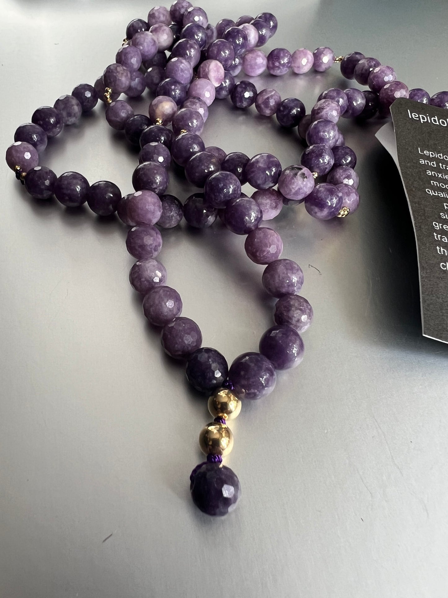 Lepidolite & Gold Mala