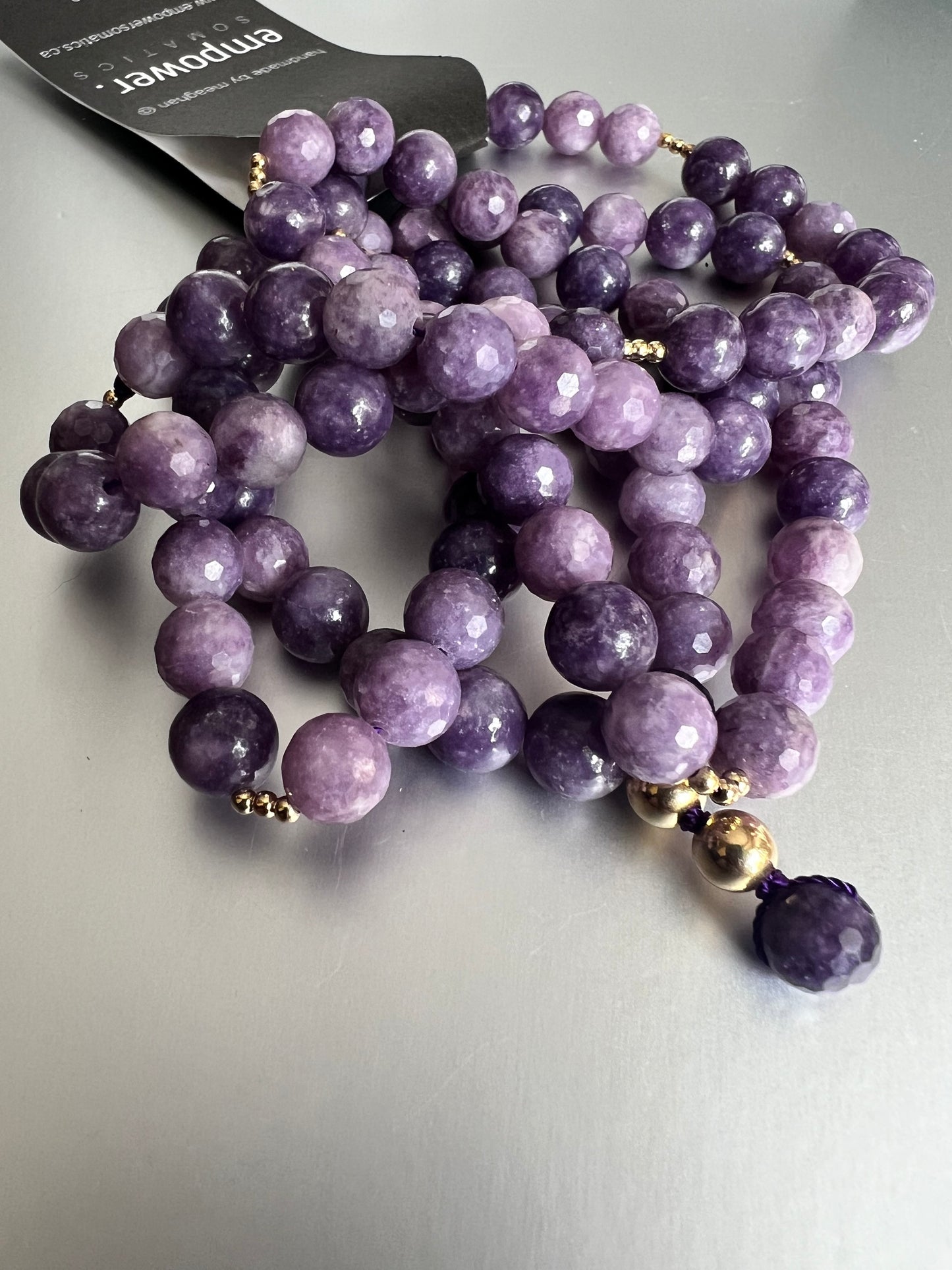 Lepidolite & Gold Mala