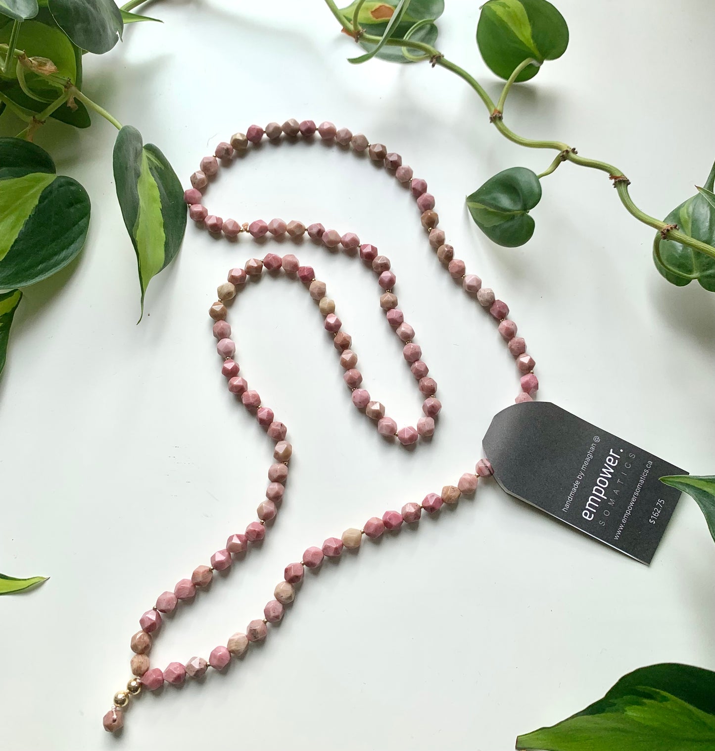 Pink Rhodonite & Gold Mala