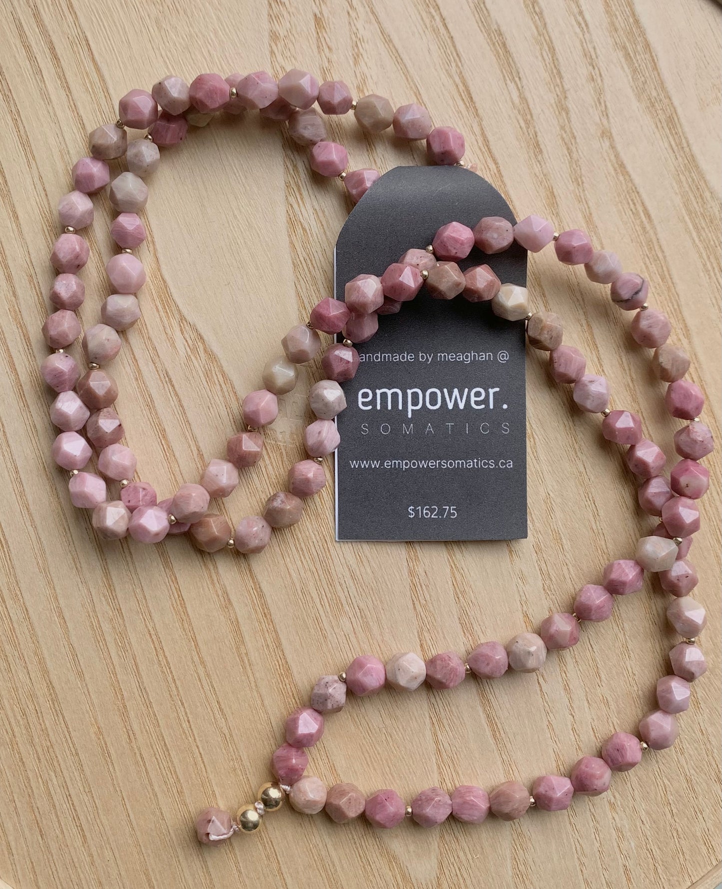 Pink Rhodonite & Gold Mala
