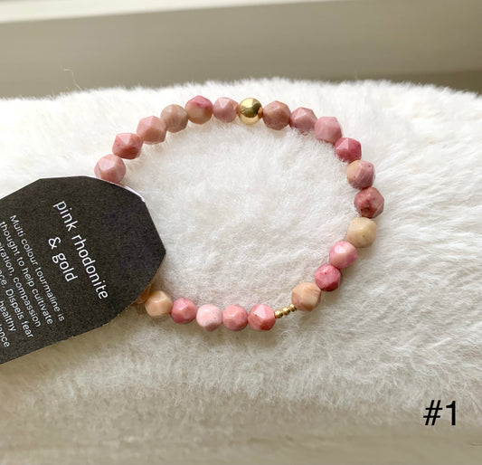Pink Rhodonite & Gold Bracelet